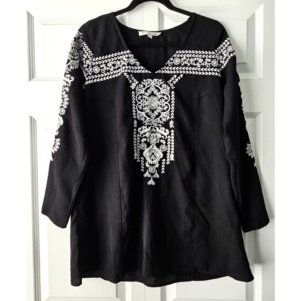 Abercrombie & Fitch Women's Size XS A Line Tunic Dress Black White Embroidered